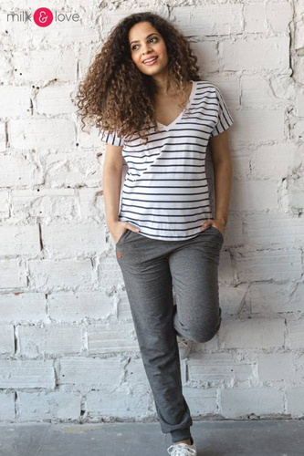 Bluzka ciążowa i do karmienia z krótkim rękawem Two Ways Milk&Love paseczki