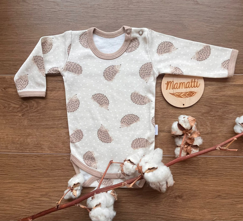 Bawełniane body dziecięce z długim rękawem Mamatti BD15726 jeżyki