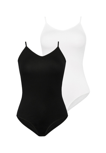Body damskie na ramiączkach 2402-2 Classico 2 pack Teyli czarny-biały