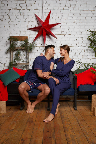 Piżama Damska długi rękaw, długie spodnie Song Italian Fashion - granatowy