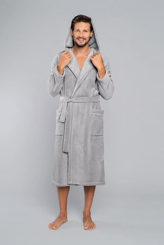 Szlafrok męski z kapturem Mimas Italian Fashion- szary 