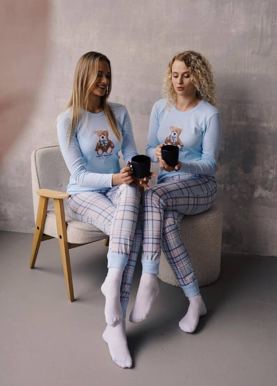 Piżama Damska długi rękaw, długie spodnie Katrin Italian Fashion- niebieski/druk