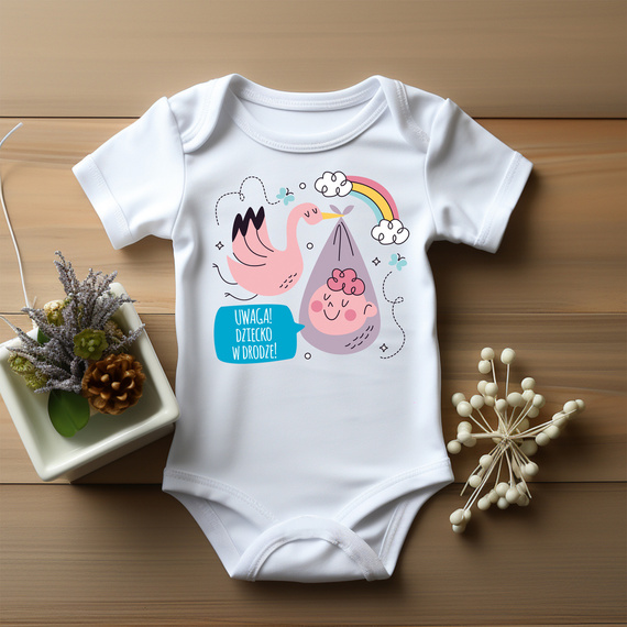 Body krótki rękaw "Uwaga dziecko w drodze" Moocha biały
