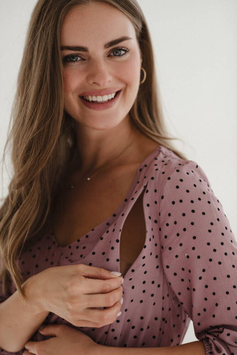 Sukienka ciążowa i do karmienia Lovely Dress rękaw 3/4 Milk&Love liliowa w czarne groszki