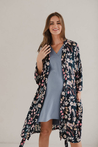 Bambusowa koszula nocna ciążowa i do karmienia długi rękaw Moon Milk&Love błękitny