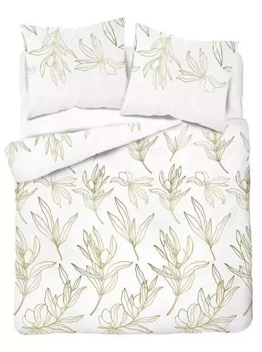 Pościel satynowa liście 4448 B Home Satin Detexpol biały