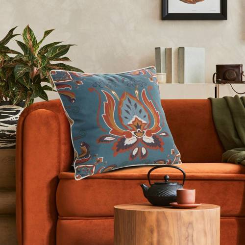 Poszewka dekoracyjna Len 11 z nadrukiem Eurofirany turkusowy