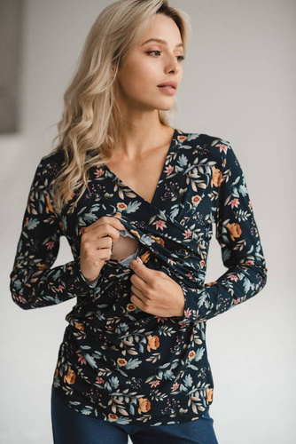 Bluzka do karmienia i ciążowa Milk Bar Milk&Love granatowa w print