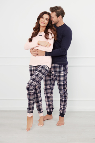 Piżama Męska długi rękaw, długie spodnie Brit talian Fashion - granatowy/druk 