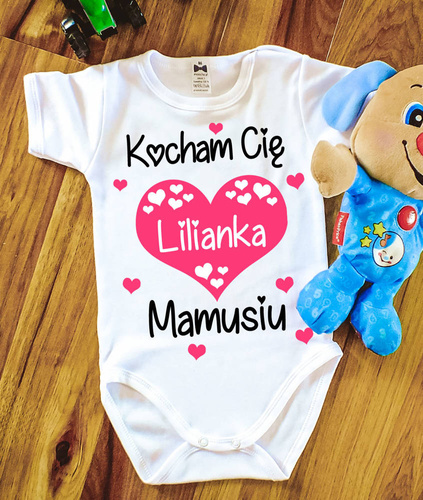 Body krótki rękaw "Kocham Cię Mamusiu z imieniem dziecka" Moocha biały