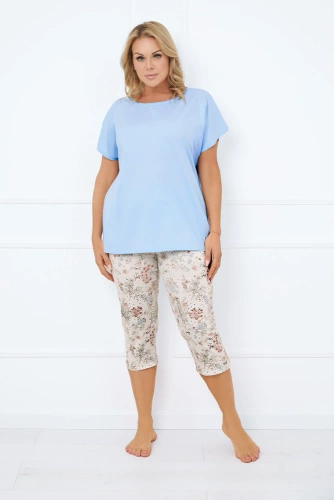 Piżama Damska krótki rękaw, 3/4 spodnie Solita Italian Fashion - niebieska