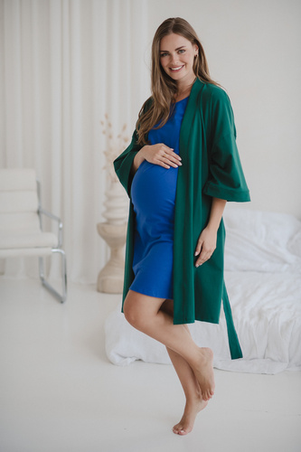 Milk&Love szlafrok ciążowy butelkowa zieleń– bawełniana dzianina, elastyczny, idealny na połóg