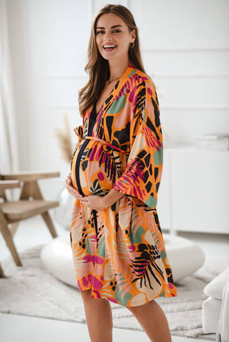 Szlafrok ciążowy bambusowy Tropical Orange Milk&Love pomarańczowy 