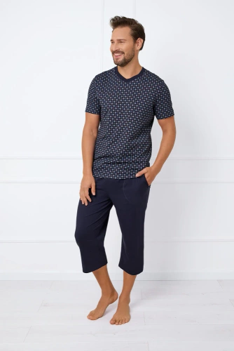 Piżama Męska krótki rękaw, 3/4 spodnie Gerard Italian Fashion - druk/granatowy 