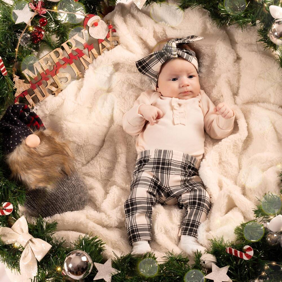 163633 Magia Świąt Body z długim rękawem Nicol - beżowy/ falbanka