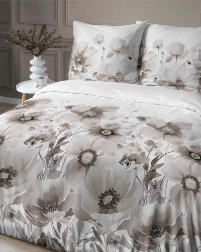 Pościel satynowa kwiaty 4923 B Home Satin Detexpol beżowy  