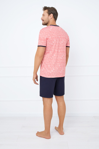 Piżama Męska krótki rękaw, spodenki Flota Italian Fashion - druk czerwony/granatowy