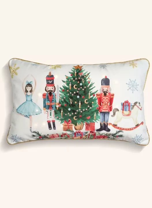 Świąteczna poszewka LED Christmas Time BN23 – velvet 30x50, biało-zielona z 12 lampkami LED