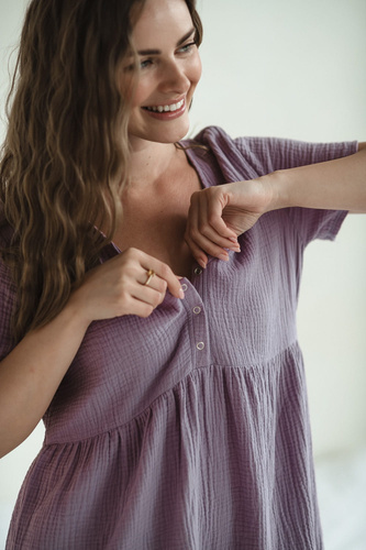 Koszula nocna ciążowa i do karmienia muślinowa Aurora Milk&Love lawendowy