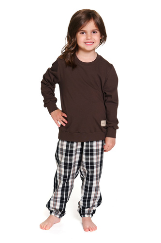 Doctor Nap 7335 – dziecięca piżama unisex, bawełna i flanela, krata brownie
