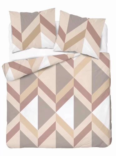 5630 A Detexpol Pastel Flowers geometryczna jodełka beżowo-brązowa– pościel flanelowa bawełniana, miękka i przytulna