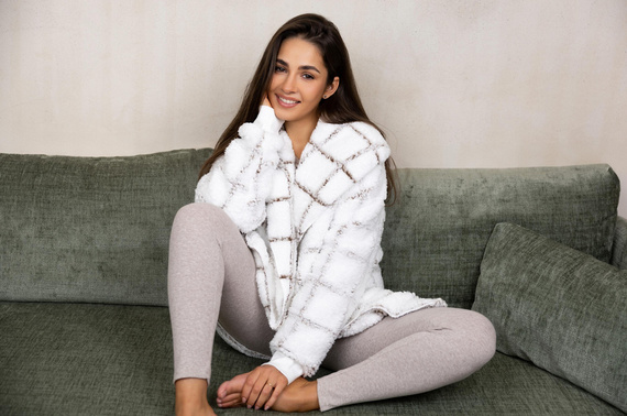 Kardigan Szlafrok Delphine Sensis - biały-kratka