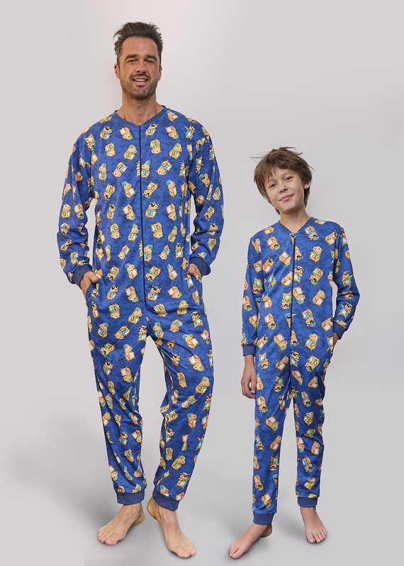 Cornette kombinezon męski Capybara 2 196/319 – bawełna, kolor jeans, suwak i kieszenie