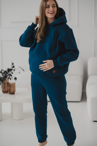 Motherhood Milk&Love navy– spodnie ciążowe dresowe z elastycznym pasem, gruba dzianina, bawełna z poliestrem