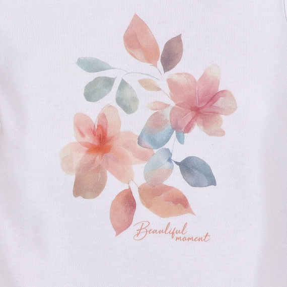 Body dla dziewczynki, krótki rękaw Kolorowe kwiatki Nini biały