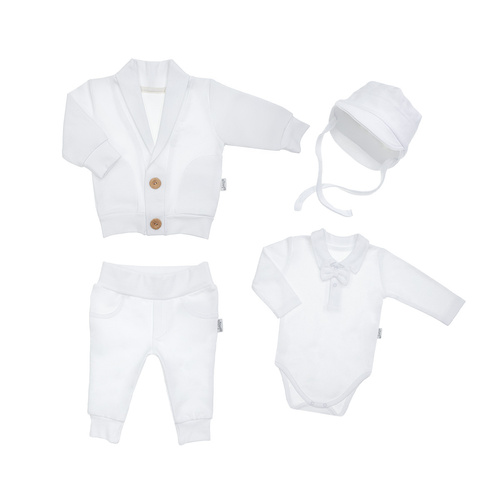 Komplet czapka, bluza, body i spodnie 169399 Nicol - biały