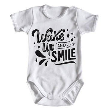 Body krótki rękaw "WAKE UP AND SMILE" Moocha biały