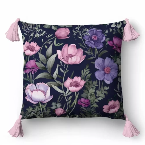 Poszewka dekoracyjna kwiaty 5397 A Panama 58 Detexpol granatowy