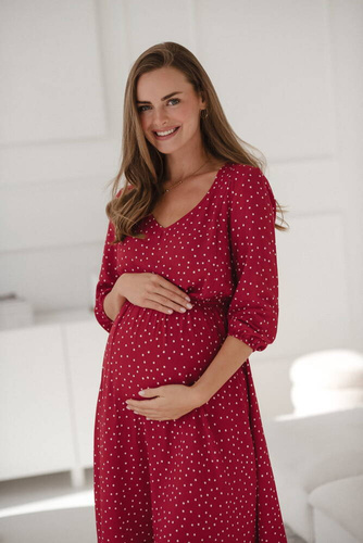 Sukienka ciążowa i do karmienia Lovely Dress Midi rękaw 3/4 Milk&Love czerwona w groszki