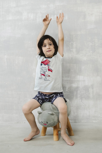 Piżama chłopięca krótki rękaw, spodnie Kastos Italian Fashion - jasny melanż