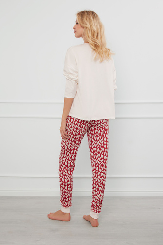 Piżama Damska długi rękaw, długie spodnie Evora Italian Fashion - ecru/druk