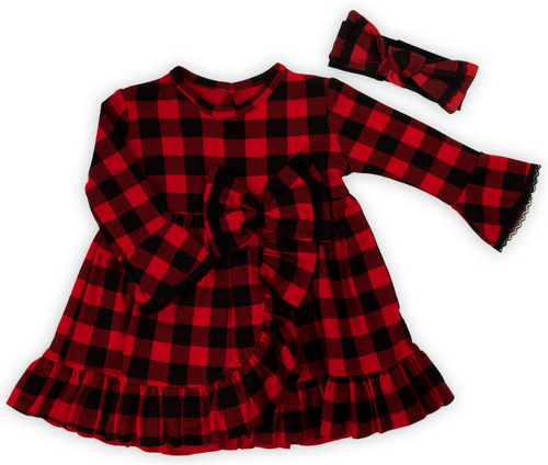 163566 Magia Świąt Sukienka + opaska Nicol - kratka: czarny, czerwony