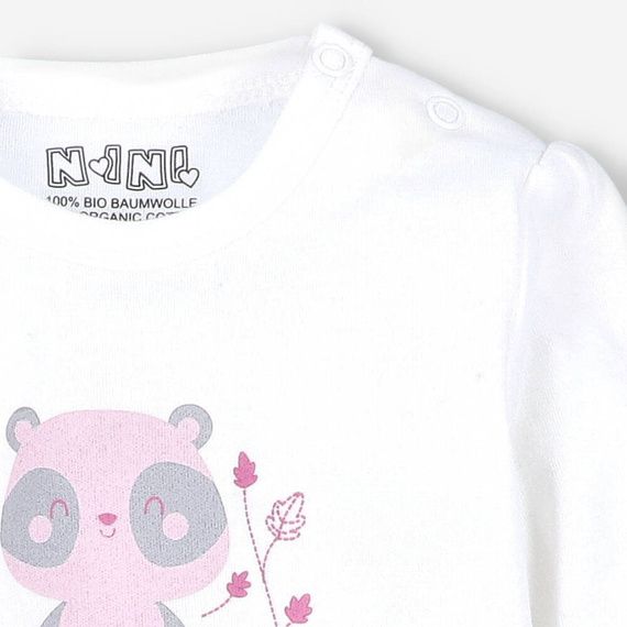 Bluzka z bawełny organicznej Wesoła Panda Nini ecru