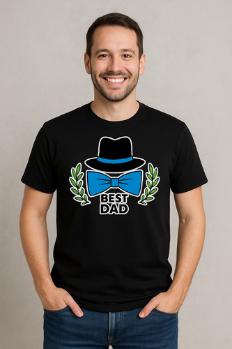 Koszulka męska "Best dad z kapeluszem i muszką" Moocha czarny 