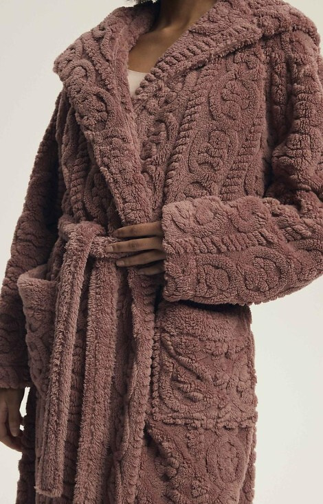 Szlafrok damski Darlena Henderson 43592 – długi, z kapturem, miękki, wzorzysty