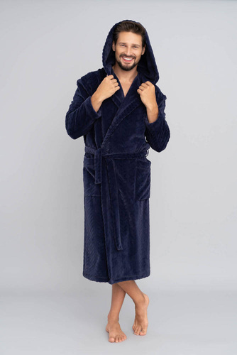 Szlafrok męski z kapturem Zygmunt Italian Fashion- granatowy 