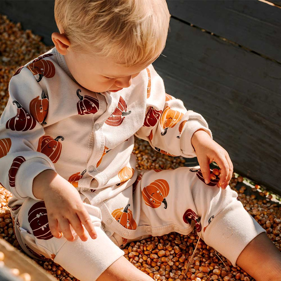 Eevi Pajac niemowlęcy Halloween – ecru, dynie, bawełna, bez stópek