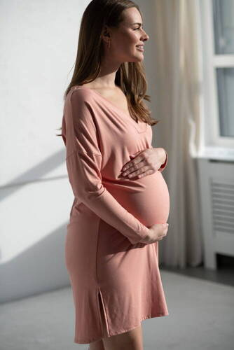 Bambusowa koszula nocna ciążowa i do karmienia długi rękaw Moon Milk&Love herbal rose