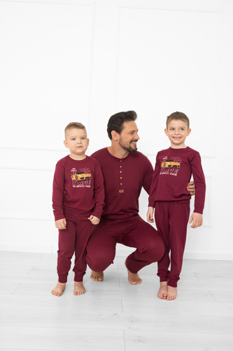 Piżama męska Gordo – elegancki komplet z długim rękawem i prostymi spodniami Italian Fashion - bordowy