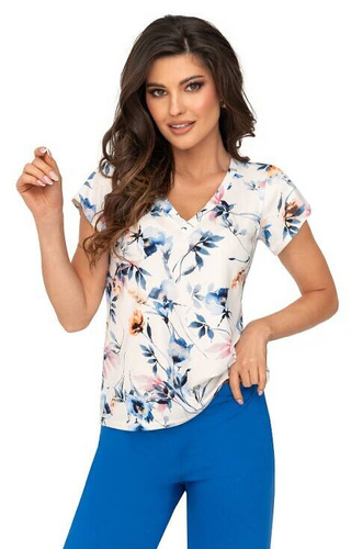 Piżama damska Astrid 3/4 Donna - ecru-cobalt