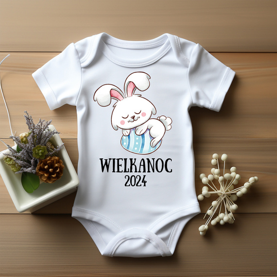 Body krótki rękaw "Wielkanoc z króliczkiem dla chłopca" Moocha biały 