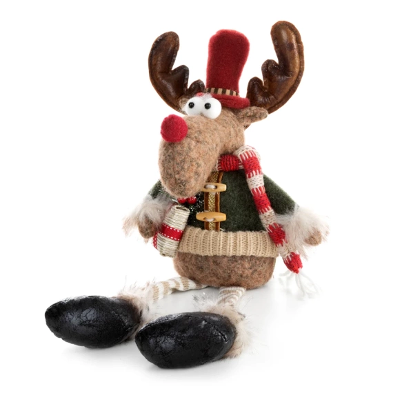 Figurka świąteczna Renifer w zimowym stroju z miękkich tkanin Eurofirany beżowy