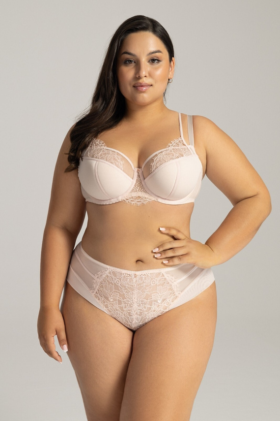 Figi Damskie Brazyliany Ava 2164/B Pudrowe – Zmysłowe Koronkowe Figi z Tiulem