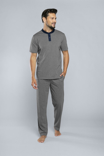 Piżama Męska krótki rękaw, długie spodnie Profit Italian Fashion- śr.melanż