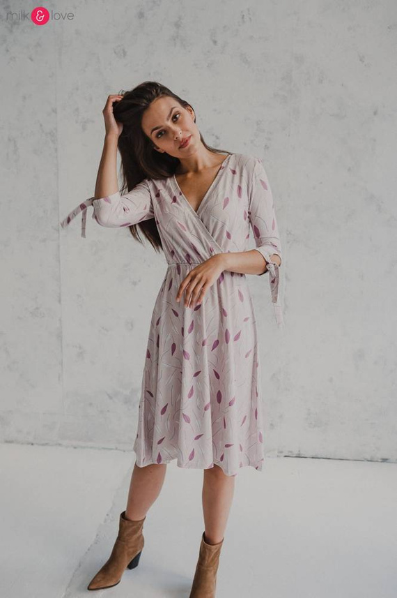 Sukienka do karmienia ciążowa Two Ways MIDI Milk&Love miętowa granatowa w listki