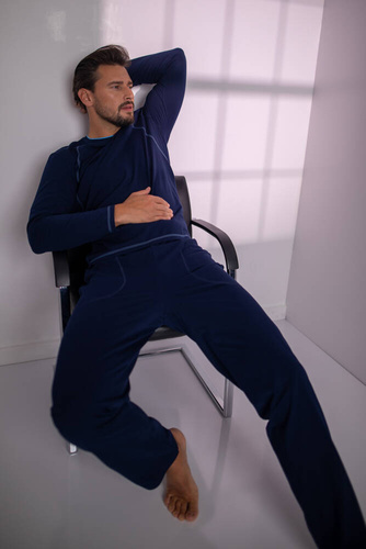 Piżama Męska długi rękaw, długie spodnie Salomon talian Fashion - granatowy/niebieski 